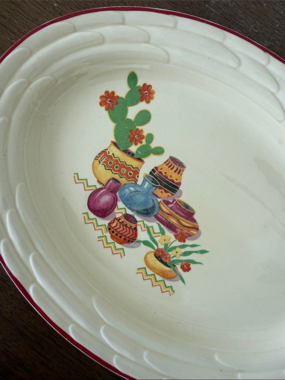 Stetson Yucatán Cactus & Pottery Motif Ceramic Serving Platter - 8.5”x11”
